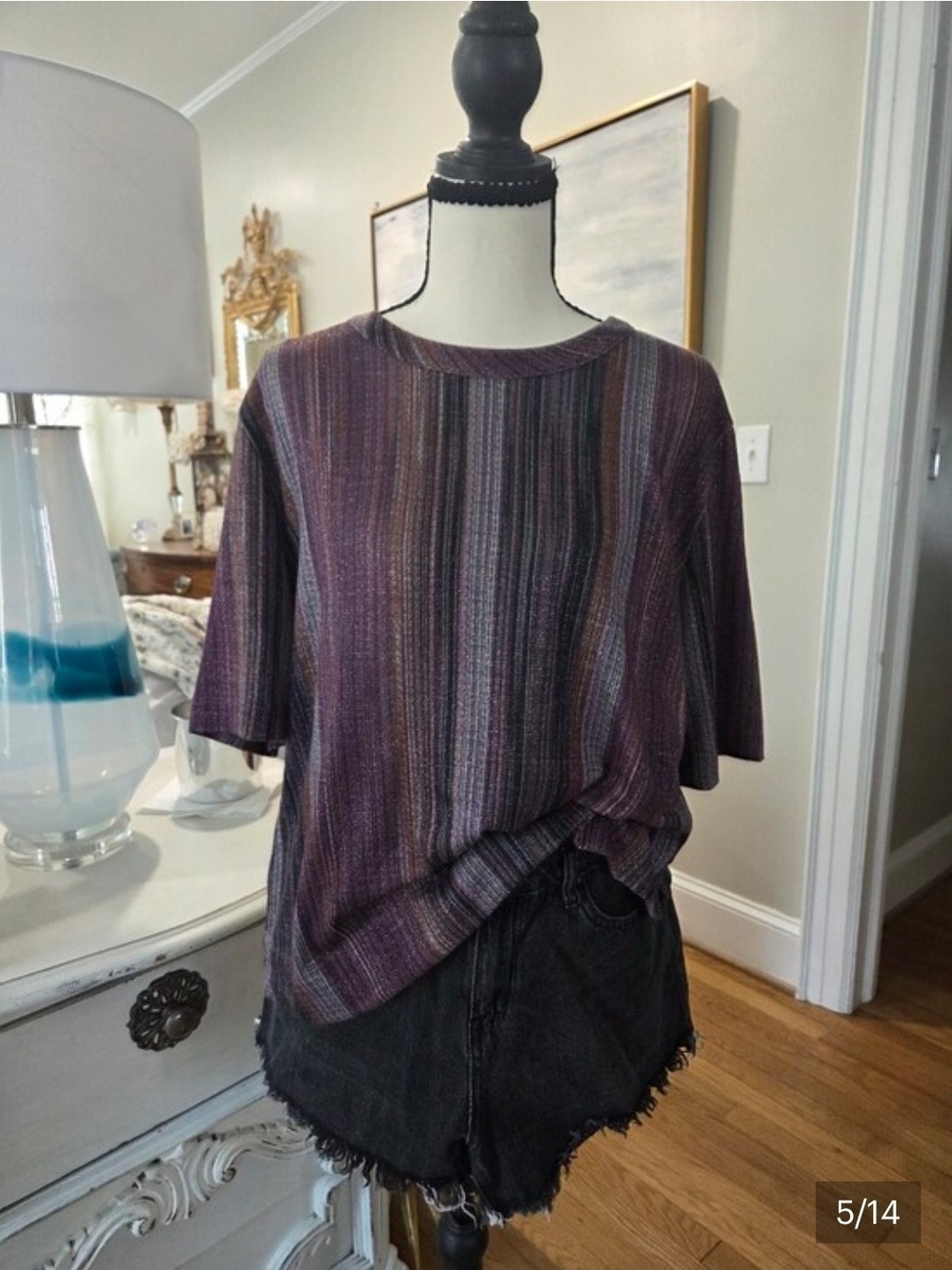 Kim & Cami Purple Multi-Color Striped Top | Size Small